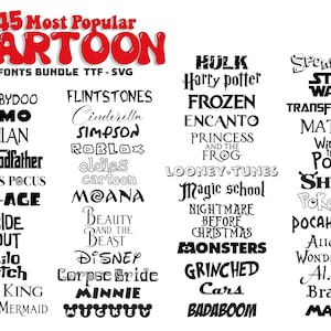 Cartoon Font Bundle 45 Font SVG TTF Font for Cricut Silhouette Cutting ...