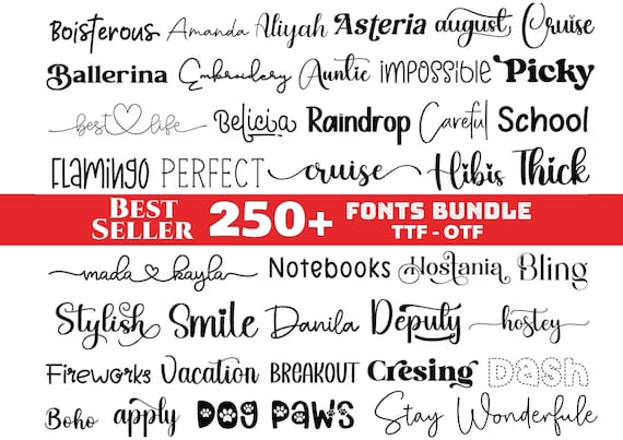The Ultimate 250 Fonts, Font Bundle, Cursive Font Bundle, Script Fonts, Canva Font, Commercial Fonts, Branding Font, Procreate Fonts
