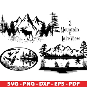 See-Szene-Svg-Bundle, See- und Wald-Silhouette, Seeleben-Clipart, Elch im Wald Svg, Sofortiger Download Svg, Png, Pdf