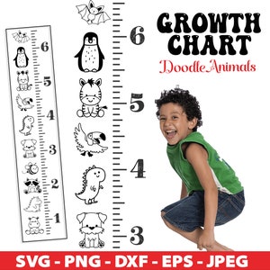 Groei grafiek Svg, Doodle dierlijke groei grafiek liniaal, Nursey muur liniaal Svg, groei grafiek liniaal SVG voor Cricut, Laser gesneden bestand