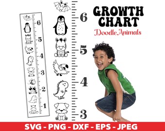 Growth Chart Svg, Doodle Animal Growth Chart Ruler, Nursey Wall Ruler Svg, Growth Chart Ruler svg for Cricut, Laser Cut File