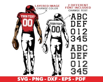 Customized Football Player Svg, Layered Football Player Png, Football Shirt Customize Name Number Player, Font Included