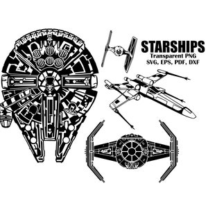 Millennium Falcon Svg, Space Ship Svg, PNG Eps Dxf, T-Shirt Design Svg, Decals, Stickers, Cut bestand voor Cricut en Silhouette