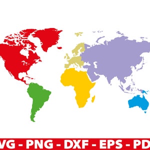 Wereldkaart Svg, Wereld Svg, Reizen Svg, Wereldkaart Clipart Png Cricut Svg Map Dxf Map Cut File voor Silhouette Continents Shape Global Map Svg