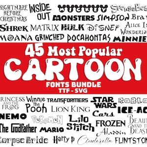Cartoon Font Bundle 45 Font SVG TTF Font for Cricut Silhouette Cutting ...