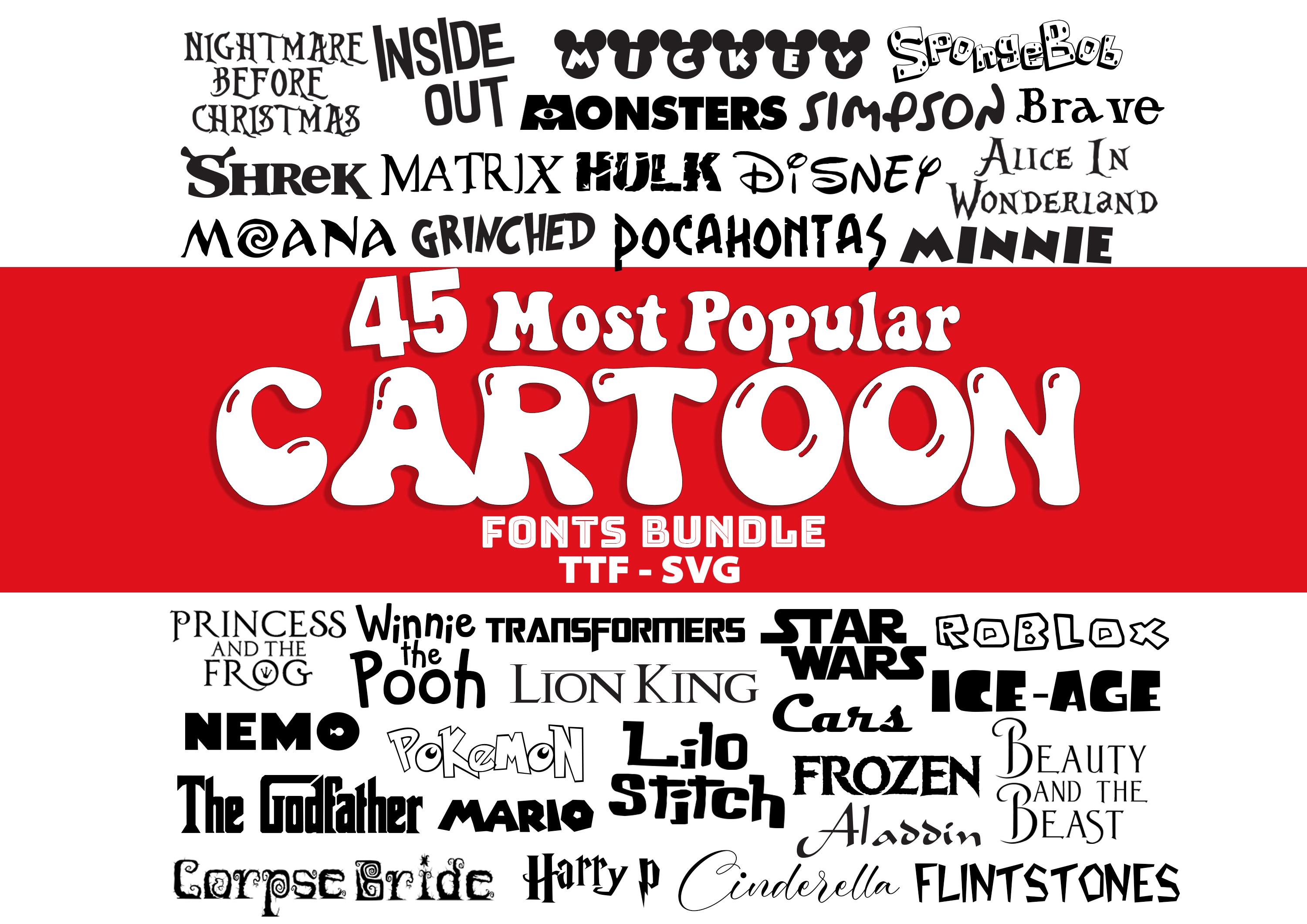 Cartoon Font Bundle 45 Font SVG TTF Font for Cricut Silhouette Cutting ...