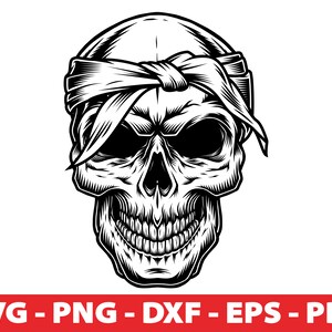Skull Svg, Skull Head Svg, Tattoo Design, Skeleton Silhouette, Skull Bandanna Bad Boy, Skull Clipart, PNG, Vector Cut File