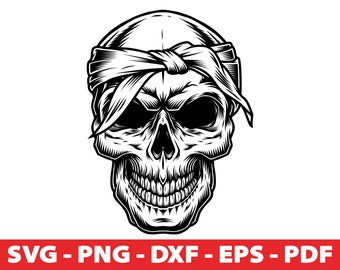 Skull Bandanna Tattoo Design: Skeleton Clipart (Digital Download)