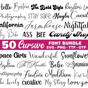 De ultieme bundel met 50 lettertypen, lettertypebundel TTF SVG-hartlettertype, Cricut, Canva-lettertype, Scriptlettertype, cursief lettertype, knutsellettertype, reproductielettertypen