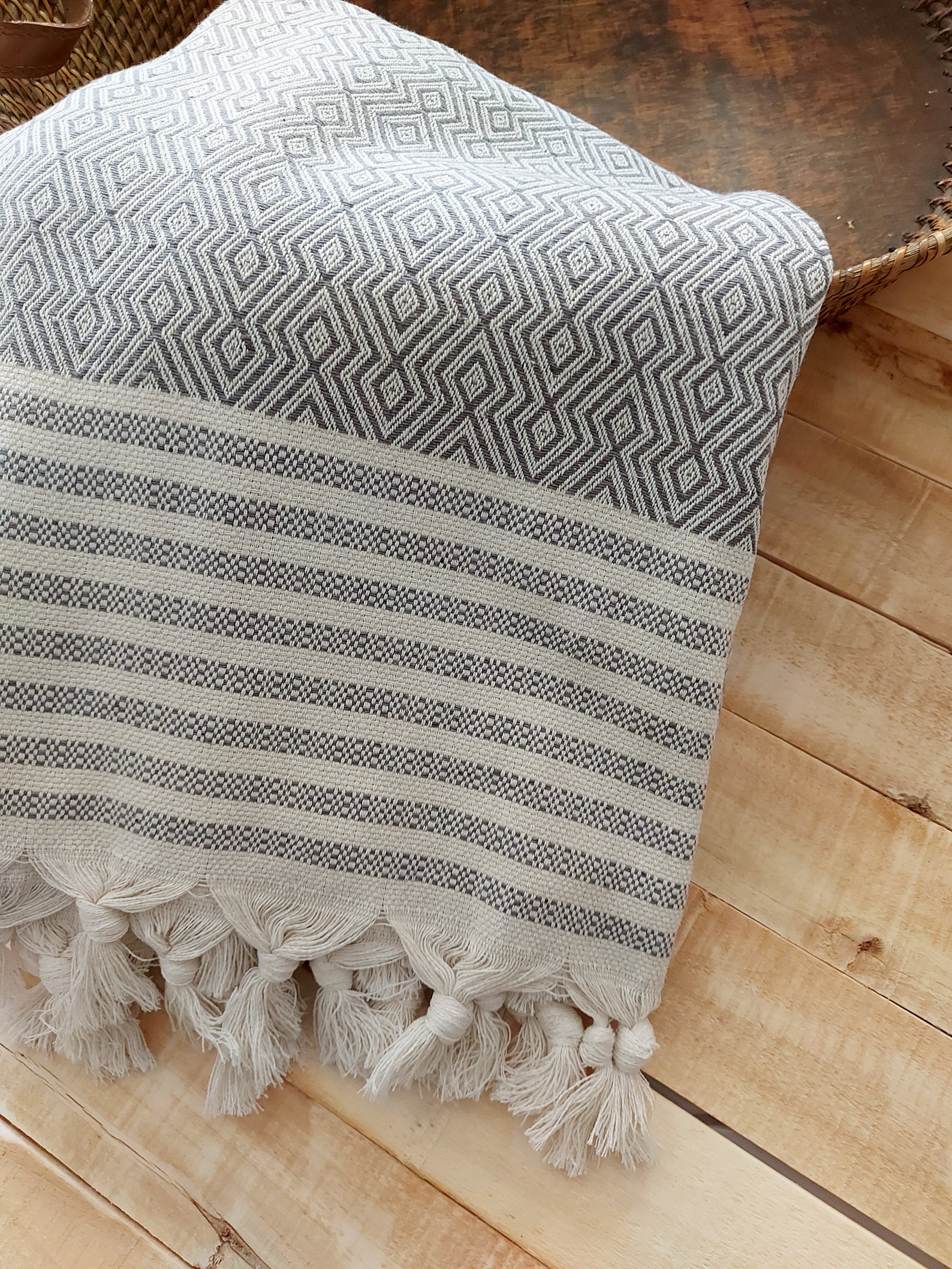 Grey Organic Cotton Throw Blanket Boho Style Cozy Blanket Etsy