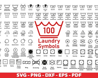Paquete SVG de símbolos de lavandería: instrucciones de lavado e iconos de cuidado (descarga digital)