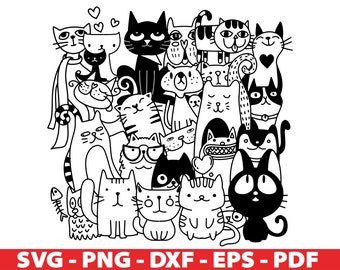 Cute Cat Stack Svg, Cute Cat Clipart, Cat Svg Cut Files for Cricut, Funny Cats, Png Dxf Eps