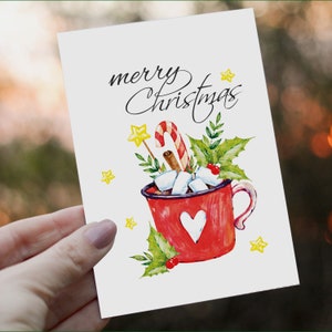 Tarjeta de felicitación de taza de Navidad, impresión de feliz Navidad, tarjeta de felices fiestas, impresión fácil, regalo de Navidad, descarga DIGITAL
