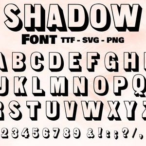 Schaduwlettertype, schaduwscriptlettertype, slagschaduwlettertype, blokschrijflettertype, Cricut silhouet lettertype, brieven met schaduw TTF SVG-bestanden