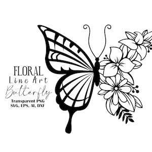 Blumen Schmetterling SVG, Schmetterling Clipart, Blume Line Art Schmetterling-Svg-Dateien für Cricut Silhouette, Png, Eps, Dxf
