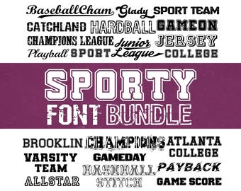 Sports Fonts Bundle, 20 Varsity Baseball College Football Jersey Fonts for Cricut Procreate, TTF, OTF, Canva Font