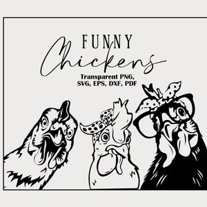 Pollo divertido Svg, Pollo Svg, Clipart de vida en la granja, Gallo que mira fijamente Svg para Cricut, Png, Dxf, Eps, Pdf