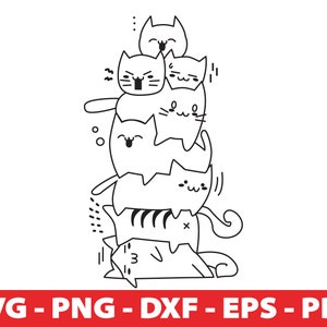 Söta katter SVG, PNG, klippfil Cricut, T-shirtmallar SVG, söt katt Svg, Dxf, digital nedladdning bild 1