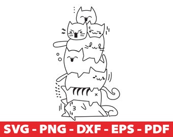 Cute Cats SVG, PNG, Cut File Cricut, T-Shirt Templates SVG, Cute Cat Svg, Dxf, Digital Download