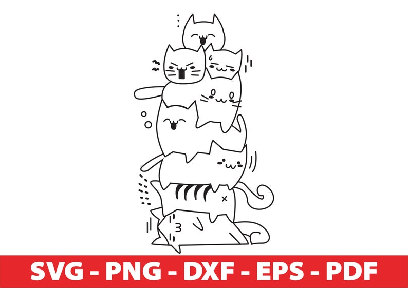Söta katter SVG, PNG, klippfil Cricut, T-shirtmallar SVG, söt katt Svg, Dxf, digital nedladdning bild 1