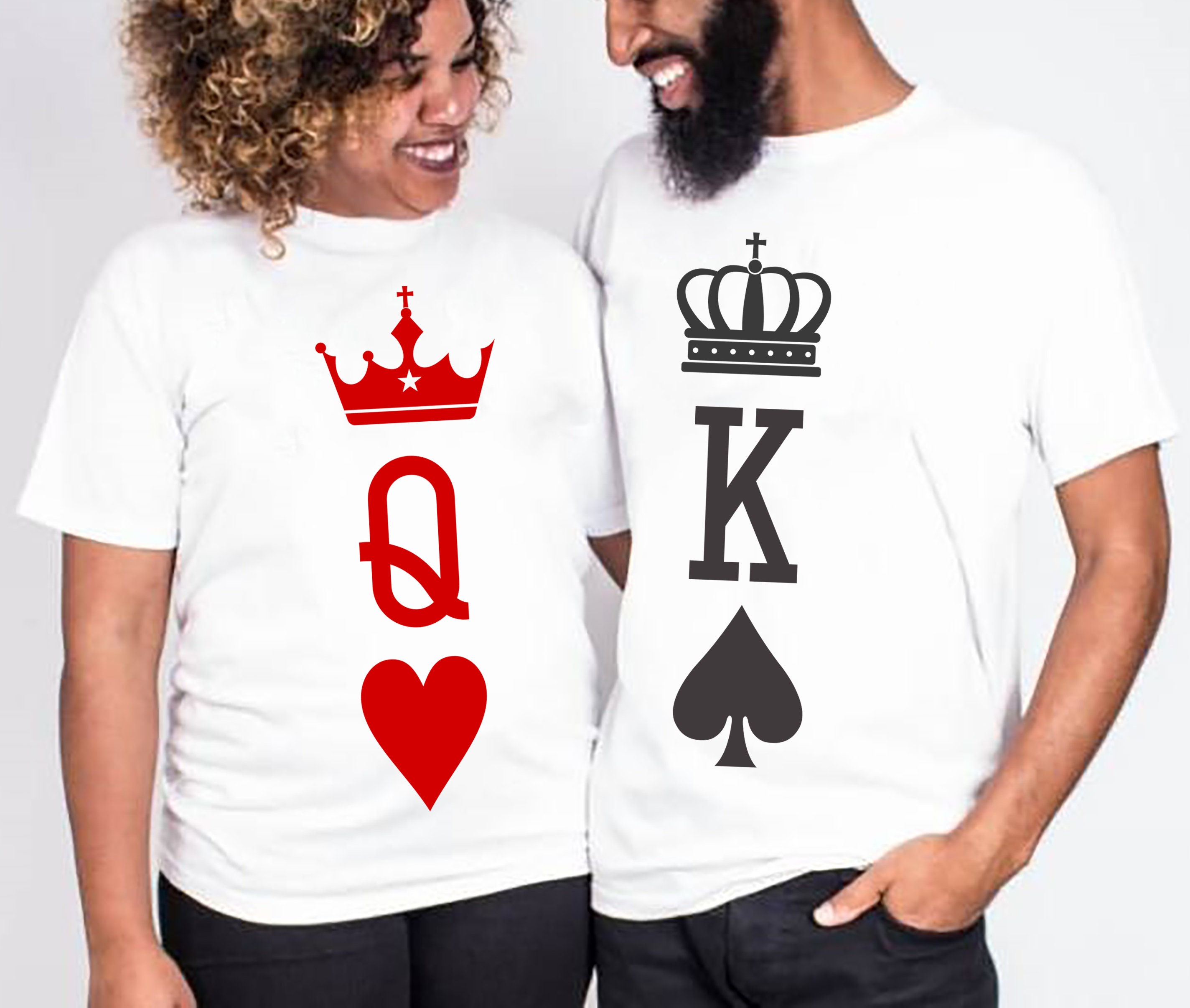 新品 キング &amp;クイーン トランプ スペード ハート クラウン ビッグ Tシャツ 新品 トランプ カード スペード キング K ハート クイーン Q 白 ビッグ