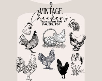 Vintage Chicken SVG: Hand Drawn Farmhouse Clipart (Digital Download)