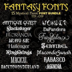 Fantasy Schrift Bundle, 15 mystische Schrift, Himmlische Schrift, Halloween Schrift, Boho Schrift Procreate Schrift, Tarot Schrift, Tattoo Schrift, Instant Download