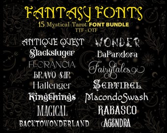 Fantasy Font Bundle, 15 Mystic Font, Celestial Font, Halloween Font, Boho Font Procreate Font, Tarot Font, Tattoo Font, Instant Download