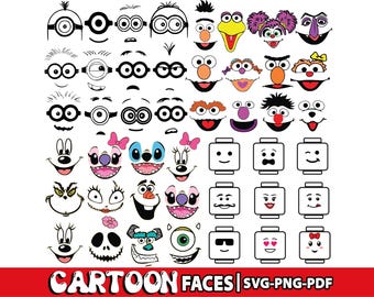 Monster Faces Svg, Cartoon Svg, Cartoon Mask Svg, Nose, Mouth PNG, Funny Face Svg, Cartoon Emotion Faces, Cut files for Cricut