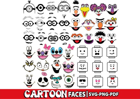 Monster Faces Svg, Cartoon Svg, Cartoon Mask Svg, Nose, Mouth PNG, Funny Face Svg, Cartoon Emotion Faces, Cut files for Cricut