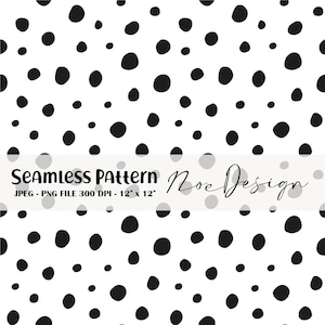 Polka Dots Seamless Pattern, Hand Drawn Polka Dot Digital Paper, Black White Dots Fabric Seamless Pattern