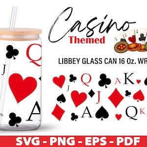 Play Card Suits Libbey 16oz Can Glass Svg, Poker Gambling 16oz Glass Beer Can Cut Files, Pliki cyfrowe Dxf Eps Png, Cricut, Silhouette