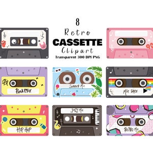 Retro Cassette Tape Clipart, Mixtape Klassieke Cassette Tape Clip Art, Gepersonaliseerde Verjaardagscadeau Ontwerpen, Muziek Cassette Tapes Png