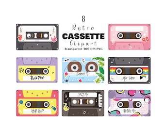 Retro Cassette Tape Clipart: 80s Mixtape Designs (PNG, AI)