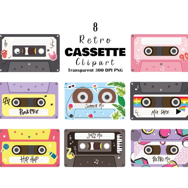 Retro Cassette Tape Clipart, Mixtape Classic Cassette Tape Clip Art, Personalized Birthday Gift Designs, Music Cassette Tapes Png