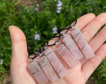 Wire wrapped rose quartz necklace