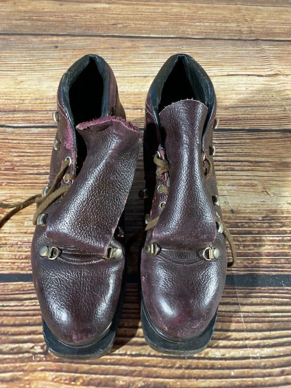 Vintage Leather Alpine Ski Boots EU41 UK7.5 Mondo 256 Cable  display picture 2