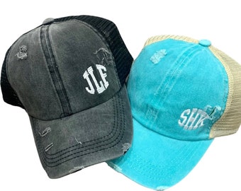 Offset Monogrammed Criss Cross Distressed Hats | Esthetic Monogram Hats| Vacation | Summer | Trendy Hat |Christmas | Bridesmaids