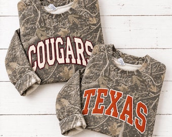 Custom Sports team Camo Sweatshirt, Custom Team Name Embroidered Game Day Crewneck, Game day Camo shirt, College day camo shirt
