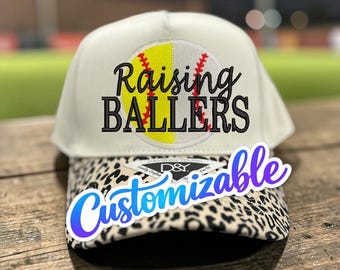 Custom Embroidered Raising Ballers Sparkle Softball Mama Hat/ Softball Mom field hat/ Ballpark Mama/ Softball Mom Hat/ Sports Mom Hat