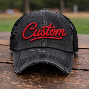 Custom Cursive 3D Puff Embroidered Hat | Personalized Dad Hat | Ponytail Hat | Custom WORD or name Hat | Script Embroidery Hat