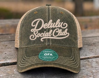 Delulu Social Club Hat, 3D puff Embroidered Trucker Hat, Optimistic girl  Cap, Girls Trip Hat, Delulu Era, fantasy girl hat, overthinker hat