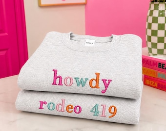 Custom Rodeo Embroidered Sweatshirt | Personalized Bella Canvas Crewneck |Rodeo 419 sweatshirt | Minimalist Embroidery Pullover
