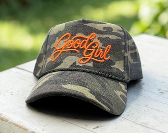 Good Girl 3D Puff Embroidered Canvas Hat, 5 Panel Hat, Snapback Hat, Custom Thread Color, Trendy Statement Cap