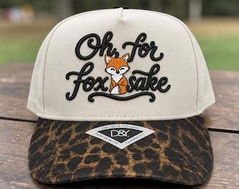 OH For Fox Sake 3D Puff Embroidered Canvas Hat | Funny Fox Trucker Hat | Snarky Embroidery Hat | Custom Thread Color Hat