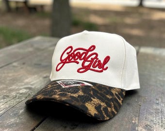 Good Girl 3D Puff Embroidered Canvas Hat, 5 Panel Hat, Snapback Hat, Custom Thread Color, Trendy Statement Cap