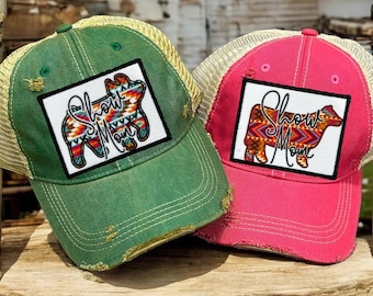 Show Mom Show Cow Hat, Show Mom Show Pig Hat, Pig Applique, Cow Applique, Show Girl Hat, Show Mom Hat, Goin Showin. Farm Girl Hat, Country