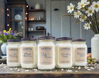 Spring + Summer Scent 16 oz Mason Jar Candle /16 oz Mason Jar Candle/ Rustic Decor / Farmhouse Decor Pure Soy / Farmstead Candle Co.