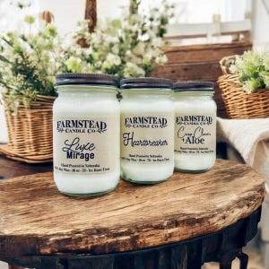 Classic Scent 16 oz Mason Jar Candle /Choose Your Scent/ Rustic Decor / Farmhouse Decor Pure Soy / Hand Poured Candle/Farmstead Candle