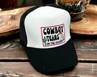 Cowboy Tears Foam Trucker, Western Graphic Hat, Funny Cowgirl hat, Retro Punchy Country Hat, Rodeo Apparel Nashville Trip, Ranch girl hat